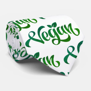 Vegan Logo Green And White Pattern Tie