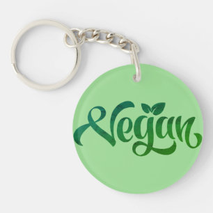 Vegan Logo Green Typography Art Keychain