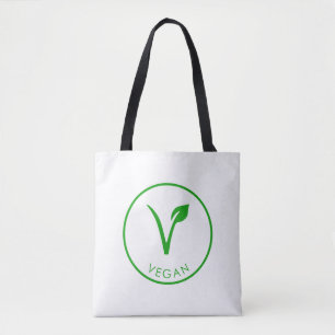 Vegan Logo   Green Vegan Label   Vegan Symbol Tote Bag