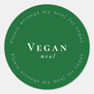 Vegan meal Request Sticker, Dark-Green, White Classic Round Sticker