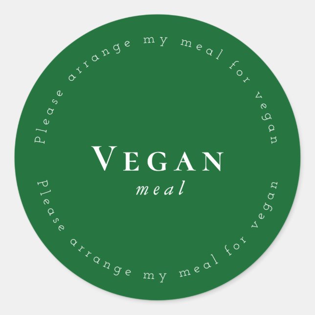 Vegan meal Request Sticker, Dark-Green, White Classic Round Sticker (Front)