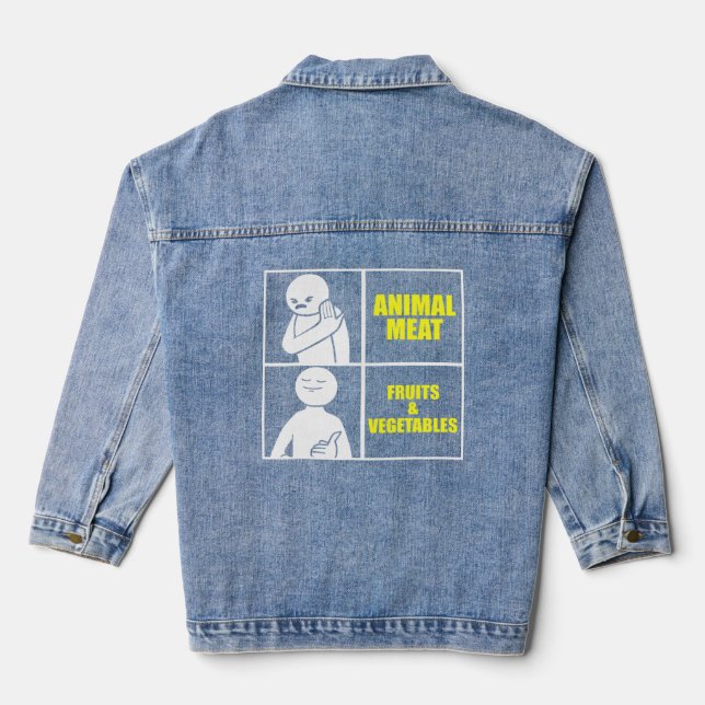 Vegan Meme Humourous Vegetarian Food Diet  Denim Jacket (Back)