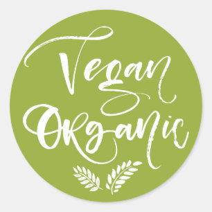Vegan Organic Rustic Modern Calligraphy Green Classic Round Sticker
