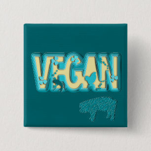 Vegan paper cut-out 2 inch square button