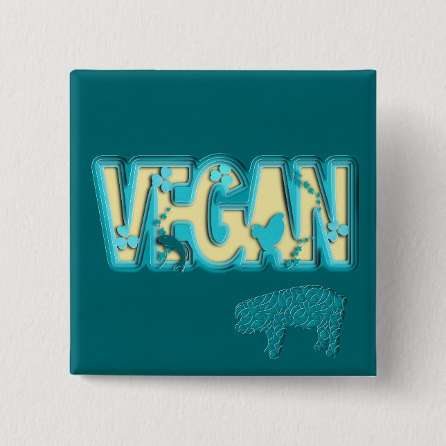 Vegan paper cut-out 2 inch square button (Front)