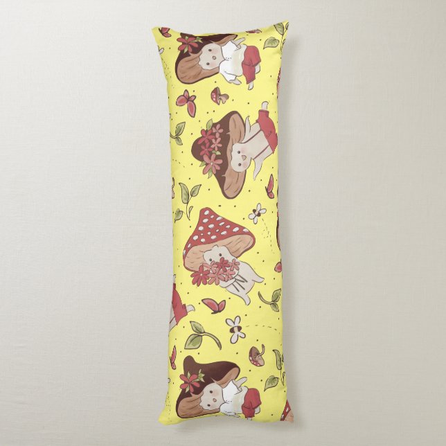 Vegan People Life - Mushroom Pattern Body Pillow (Back (Vertical))