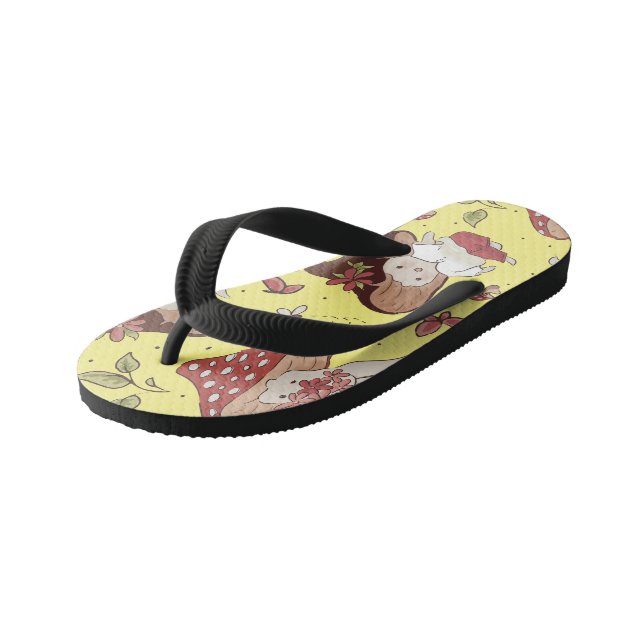 Vegan People Life - Mushroom Pattern Kid's Flip Flops (Angled)