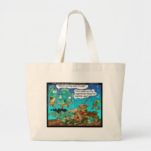 Vegan Pirahanas Funny Offbeat Cartoon Gifts Large Tote Bag