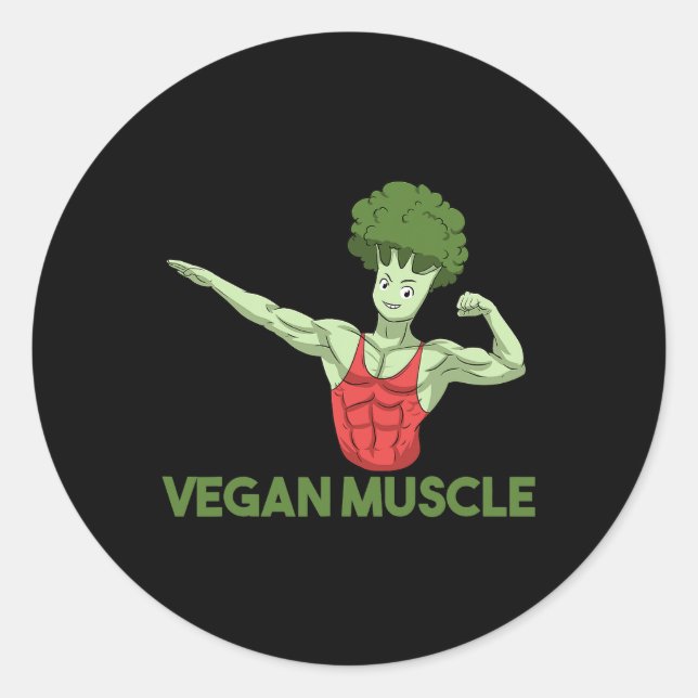Vegan Power Vegetarian Plant Broccoli Bodybuilding Classic Round Sticker (Front)