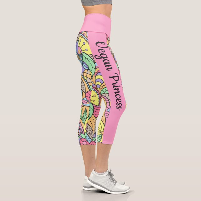 Vegan Princess colourful floral mandala Capri Leggings (Right)