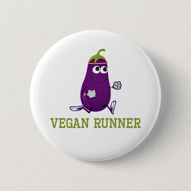 Vegan Runner Eggplant 2 Inch Round Button (Front)