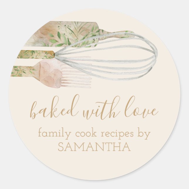 Vegan Rustic Rolling pin whisk Chef Bakery Classic Round Sticker (Front)