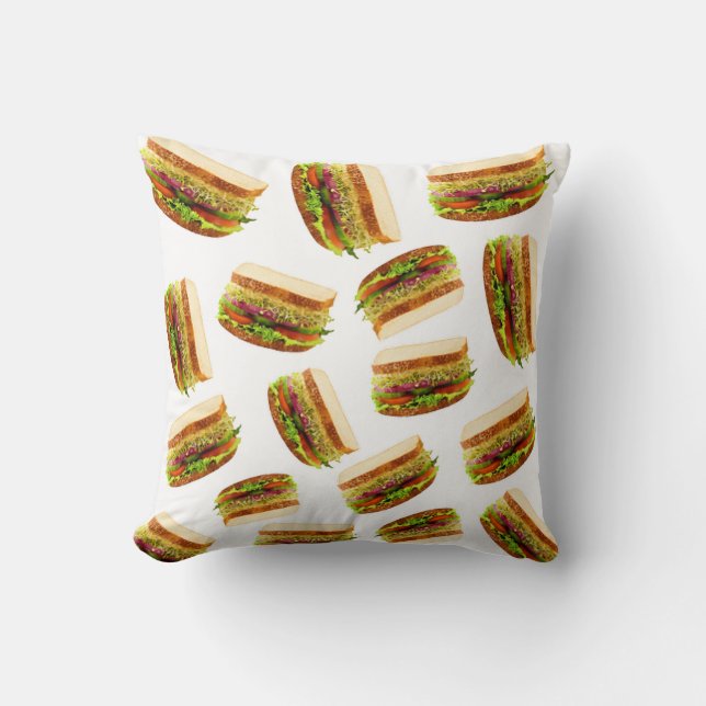 Vegan sandwich pattern throw pillow (Front)