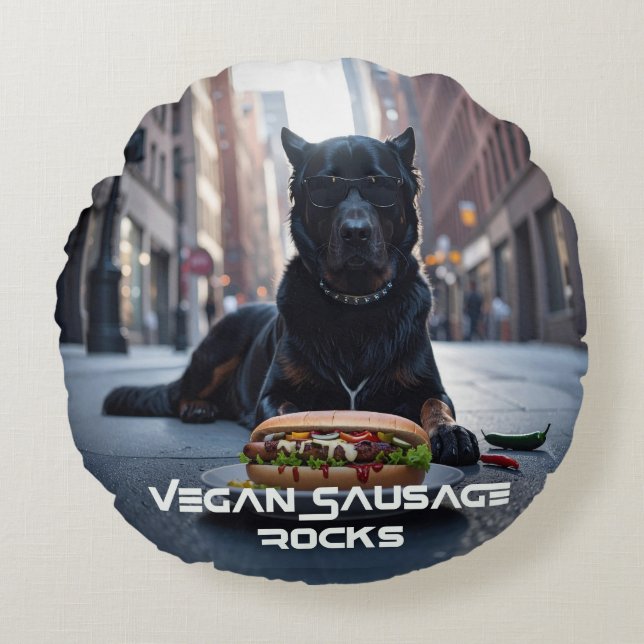 VEGAN SAUSAGE ROCKS - FUN ROUND PILLOW (Front)