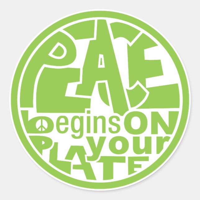 Vegan Slogan Peace Begins On Your Plate Classic Round Sticker (Front)