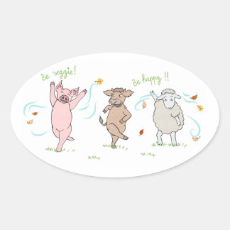 Vegan sticker: pig, cow and sheep oval sticker