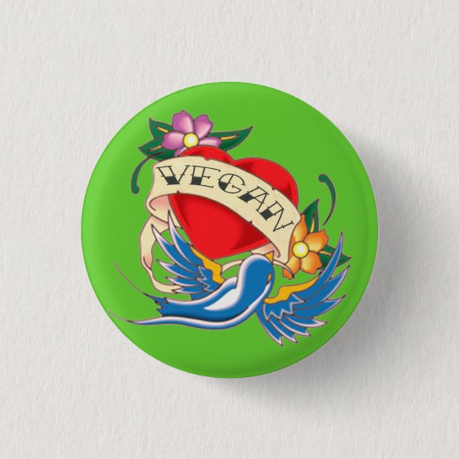 Vegan Tattoo 1 Inch Round Button (Front)