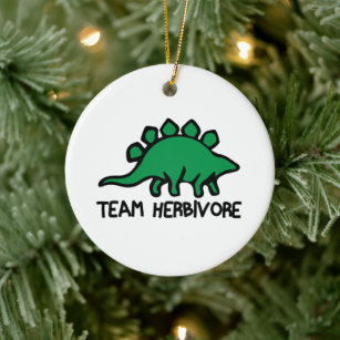 Vegan Team Herbivore Cute and Funny Dinosaur Ceramic Ornament