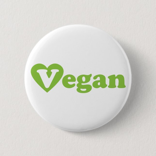 Vegan Text Green Heart 2 Inch Round Button (Front)