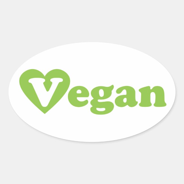 Vegan Text Green Heart Oval Sticker (Front)