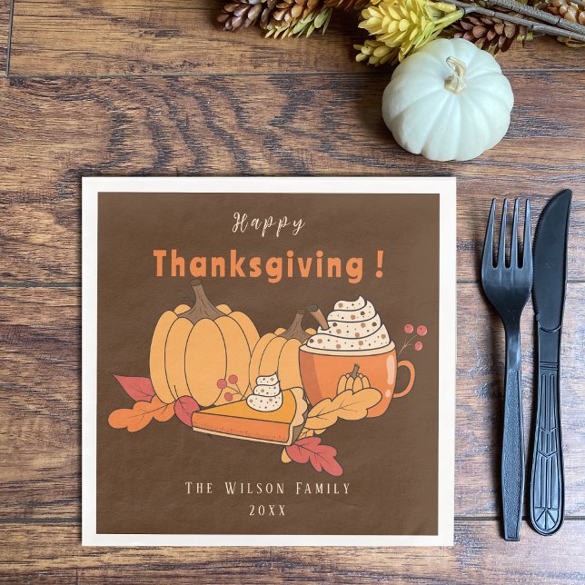 Vegan Thanksgiving Brown Paper Napkin (Vegan Thanksgiving dinner brown paper napkins personalized with last name and date .)