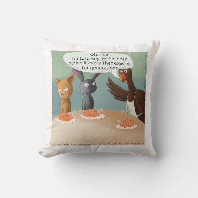Vegan Thanksgiving Funny Cotton Throw Pillow (Front)