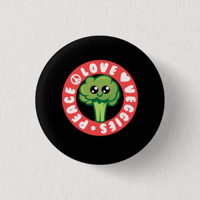 Vegan Vegetables Broccoli 1 Inch Round Button (Front)
