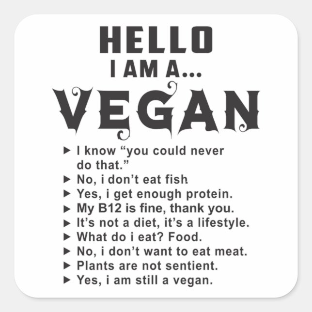 Vegan Vegetarian Vegetables Veganism Funny Gift Square Sticker (Front)