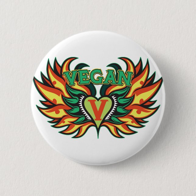 Vegan Wings 2 Inch Round Button (Front)