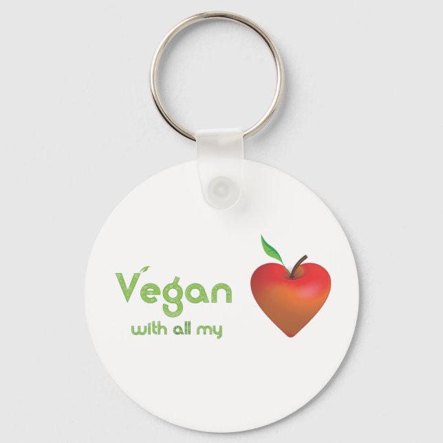 Vegan with all my heart (red apple heart) keychain (Front)