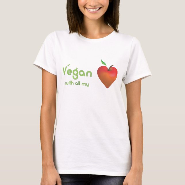 Vegan with all my heart (red apple heart) T-Shirt (Front)