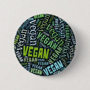 "Vegan" Word-Cloud Mosaic 2 Inch Round Button