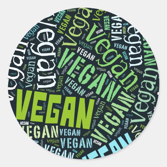 "Vegan" Word-Cloud Mosaic Classic Round Sticker (Front)