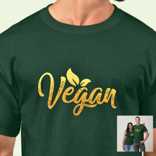 Vegan Word Yellow Gold Typography on Green  T-Shirt