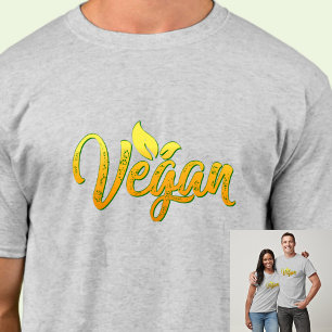 Vegan Word Yellow Gold Typography on Light Colour T-Shirt