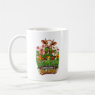 Veganism Compassion Is Delicious Pig Cow Lamb Coffee Mug