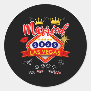 Vegas Bachelor Party Married In Vegas Groom Bride Classic Round Sticker