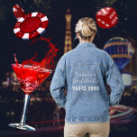 Vegas Bachelorette Bride To Be Elegant Script Denim Jacket<br><div class="desc">A cute denim jacket featuring the bride to be's name in elegant white script. Great for your girls night out in Vegas. Let's get this bachelorette party started! To change the text click on the personalize button.</div>