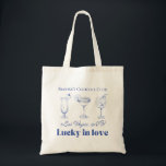 Vegas Bachelorette Tote bag<br><div class="desc">"Lucky in Love" themed tote bags to match with your bachelorette party! These Las Vegas themed, customizable accessories make for perfect bridesmaid gifts. Change the colours, bride's name, some of the fonts, tote bag type etc. and make these your own for your bachelorette weekend! Find the matching t-shirts in our...</div>