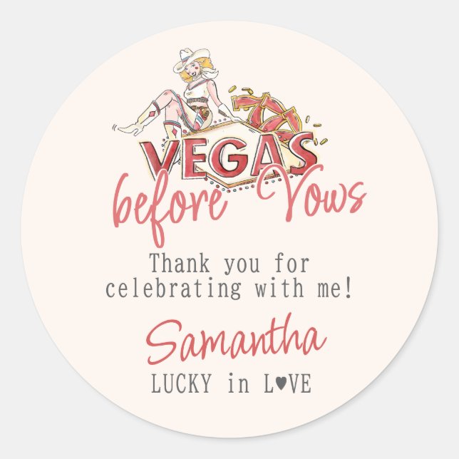 Vegas Before Vows Casino Lucky Modern Bachelorette Classic Round Sticker (Front)