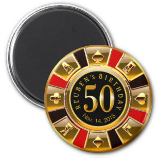 Vegas Casino Chip 50th Birthday   red gold black Magnet