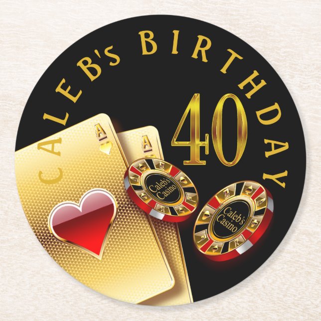 Vegas Casino Chip ASK ME 2 PUT YOUR NAMES IN CHIPS Round Paper Coaster (Front)