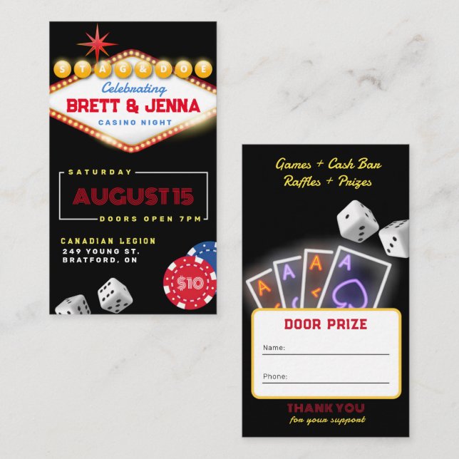 Vegas Casino Night Stag & Doe Party Tickets (Front/Back)