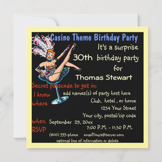 Vegas Casino Style Birthday Party Invitation (Front)