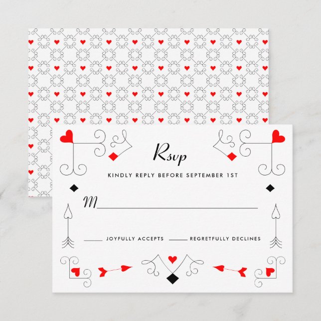 Vegas Cupid's Coeurs et Diamonds Mariage RSVP Car (Devant / Derrière)