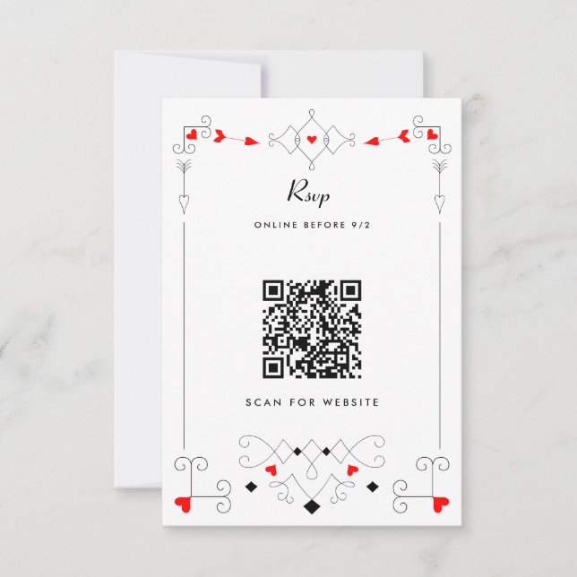 Vegas Cupid's Hearts and Diamonds Wedding QR Code RSVP Card (Front)