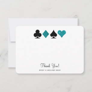 Vegas Faux Teal Glitter Flat Thank You Card