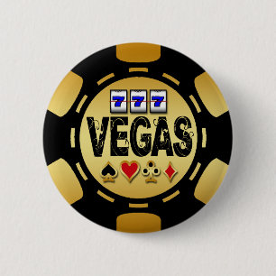 VEGAS GOLD AND BLACK POKER CHIP 2 INCH ROUND BUTTON