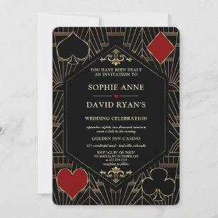 Vegas Gold Art Deco Casino QR Code Poker Wedding  Invitation
