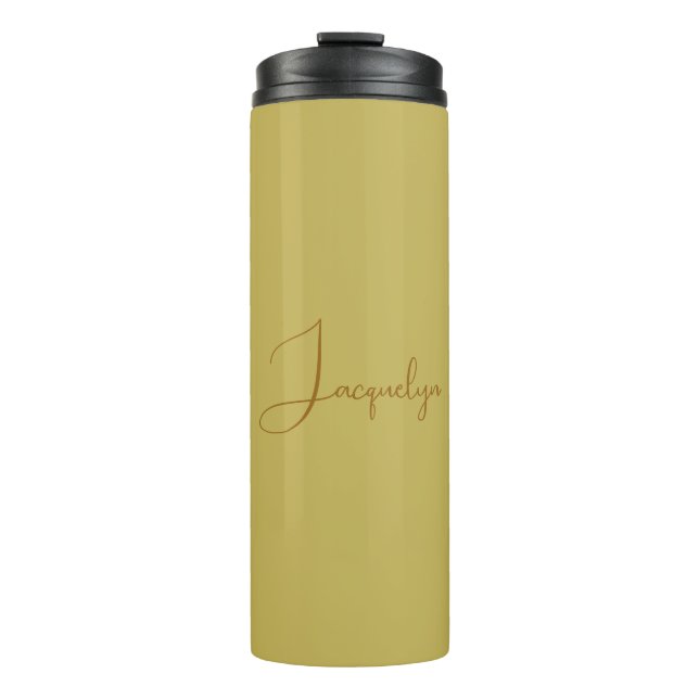 Vegas Gold Golden Brown Colour Calligraphy Name Thermal Tumbler (Front)